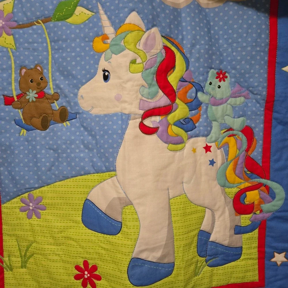Project Linus Handmade Baby Quilt Unicorn Bear Rainbow Nursery Blanket Yellow